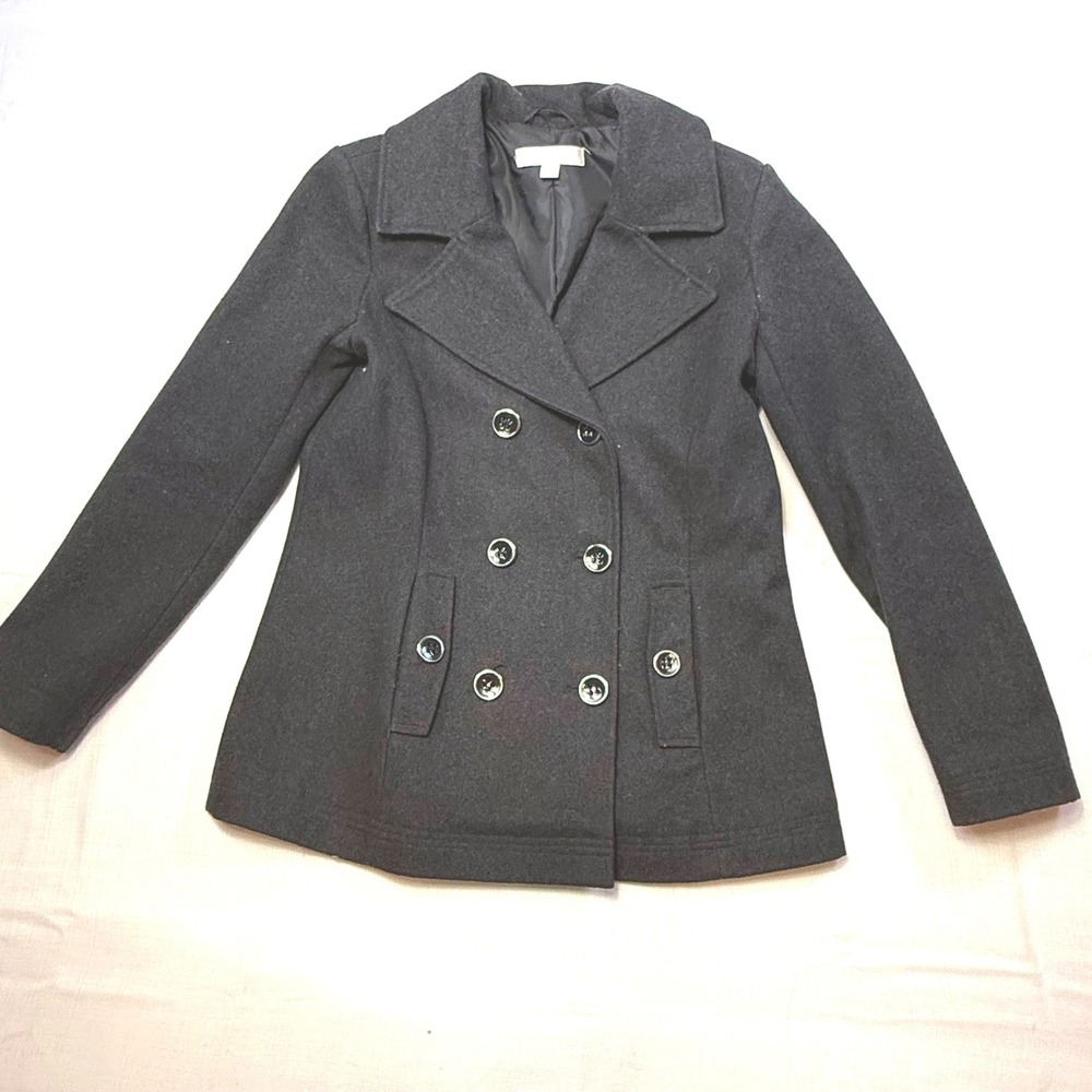 New York Company Charcoal Gray Double Breasted Wool‎ Blend Peacoat Jacket Size S